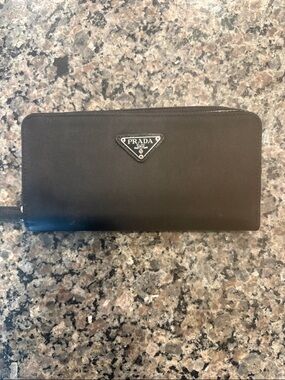 Prada Black Zip Wallet with Triangle Logo